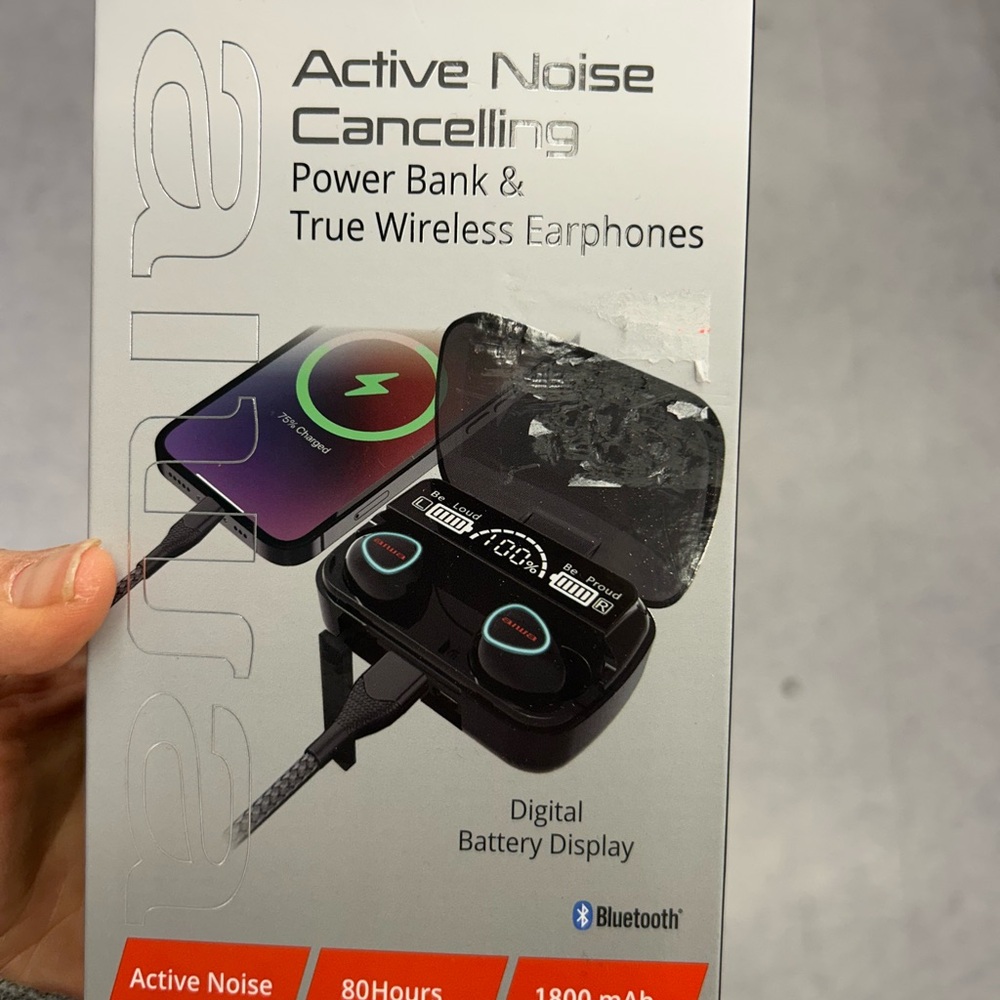 NWT AIWA Bluetooth Active Noise Cancelling Earphones with Power Bank